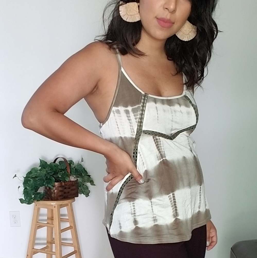 LAST| OLIVE GREEN TIE DYE TANK TOP S 4 6 - Picture 5 of 10